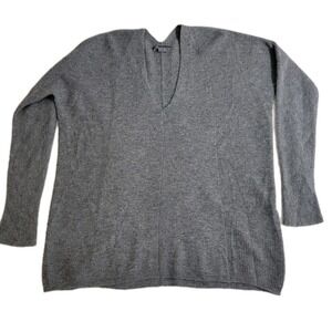 Vince 100% Cashmere Grey Deep V-neck Pullover Sweater Textured‎ Knit Size S
